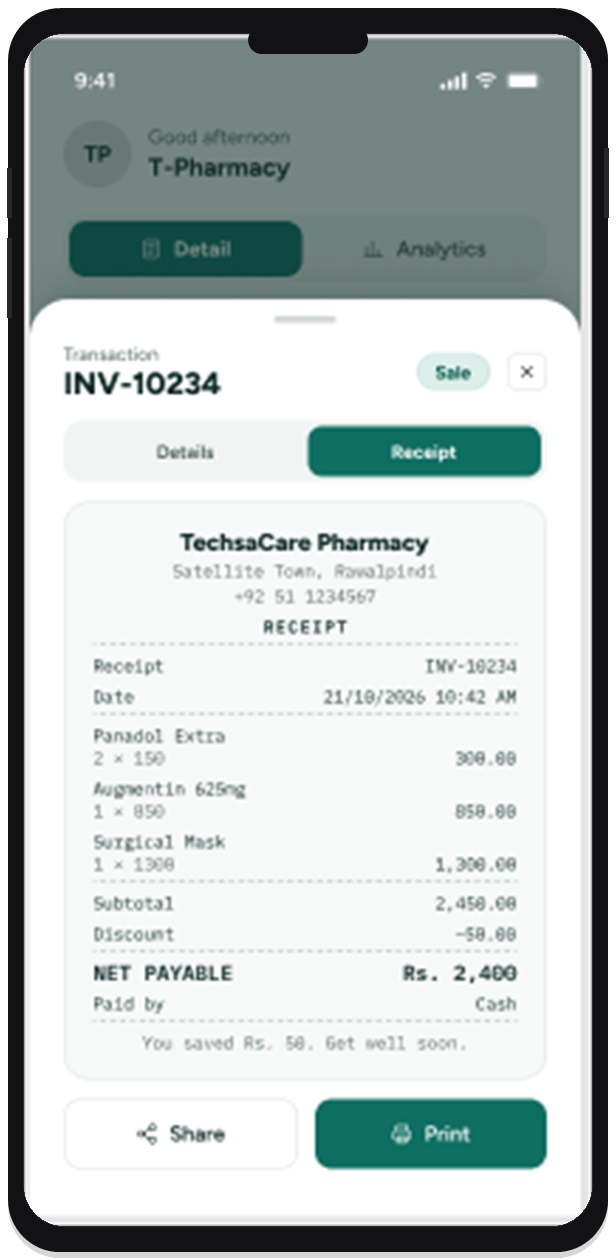 Pharmacy digital receipt screen