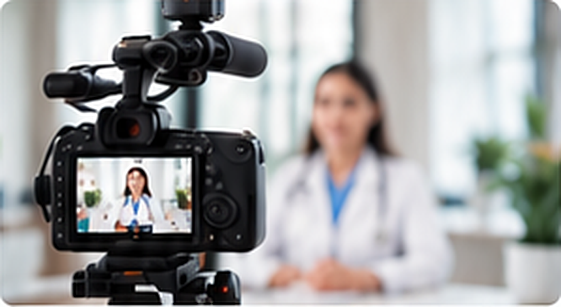 Video camera recording a doctor for a dental clinic video